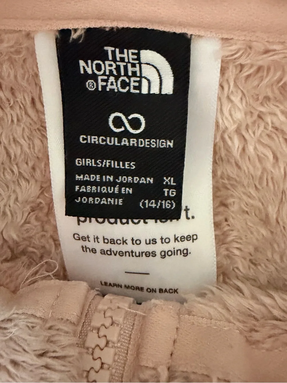 The North Face Girls XL 14/16 Pink Fuzzy Full Zip Fleece Jacket Sherpa Soft Cozy